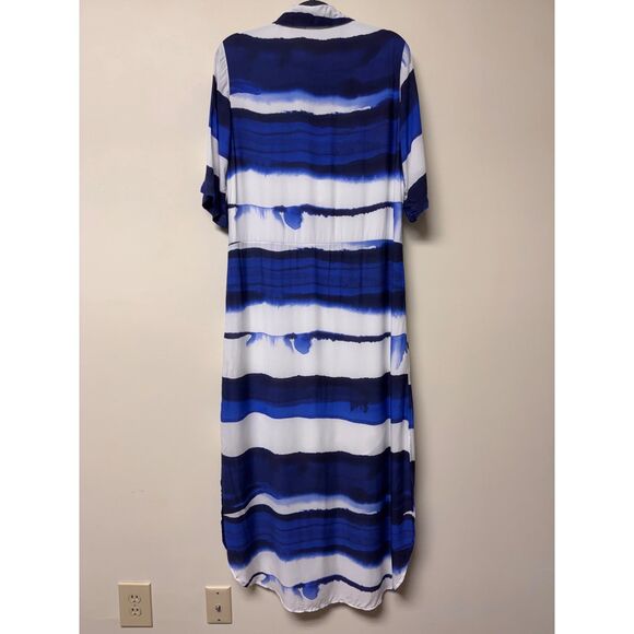 BELLA DAHL Wave Print V-Neck Short Sleeve Maxi Shirt Dress, Sz S - Picture 9 of 15
